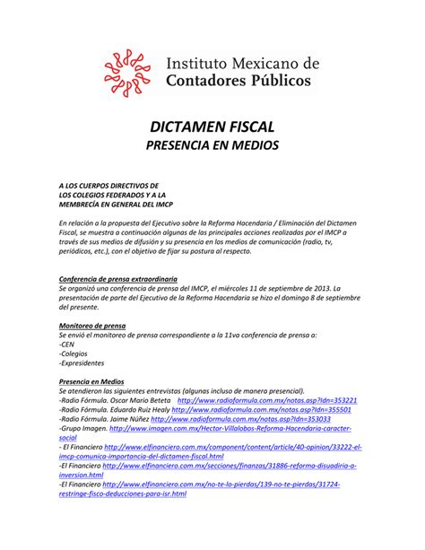 Dictamen Fiscal Colegio De Contadores Públicos De México