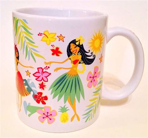 Hawaiian Coffee Mug Cup Hula Girl Tropical Flowers Island Hula Honey