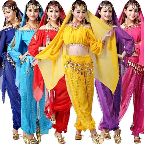 4pcs Adult Belly Dance Costume Set Bollywood Tribal Gypsy Costume Indian Bellydance Dress Women