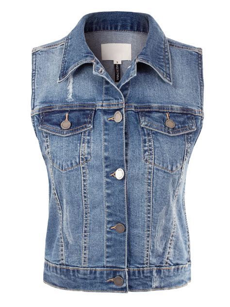 Made By Olivia Womens Junior Fit Sleeveless Button Up Jean Denim