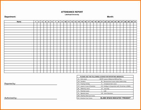6 Department Attendance Sheet Template Sampletemplatess