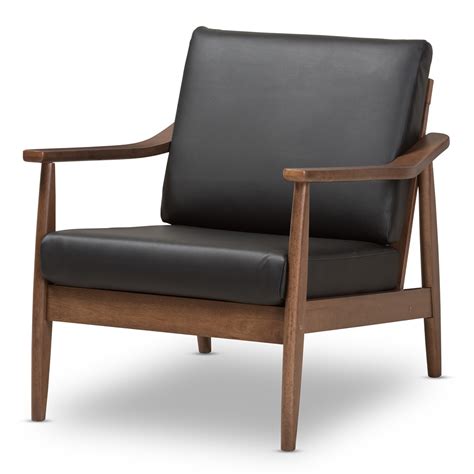 The curvy and refined havana brown leather chair is a sumptuous armchair that can be used as an occasional chair for when you have guests. Baxton Studio Venza Mid-Century Modern Walnut Wood Black ...