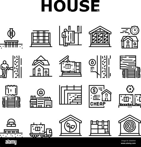 Timber Frame House Collection Icons Set Vector Stock Vector Image And Art