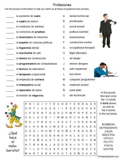 Profesiones Worksheet Spanish Game Informer 1