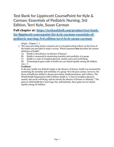 Test bank for lippincott coursepoint for kyle carman essentials of