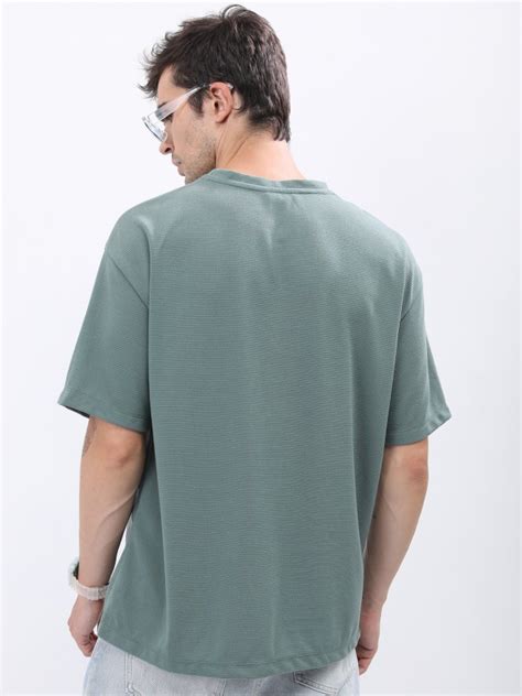 Buy Ketch Green Solid Oversized Round Neck T Shirt For Men Online At Rs