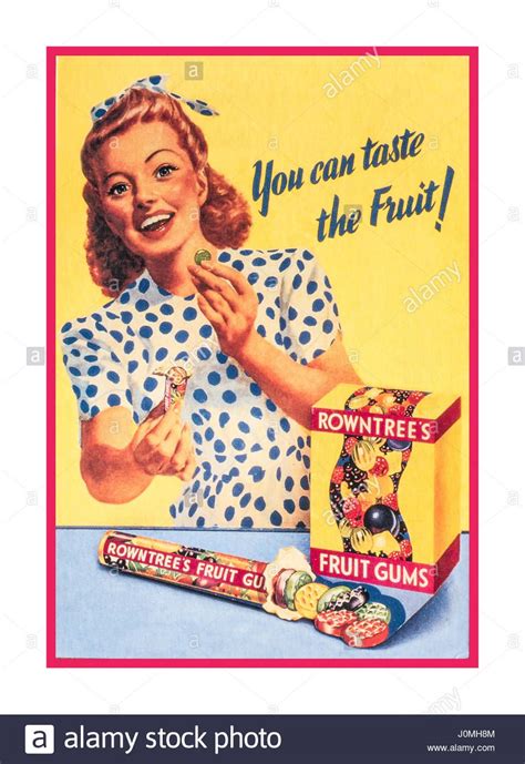 An Advertisement For Fruit Gums From The 1950s Featuring A Woman Eating