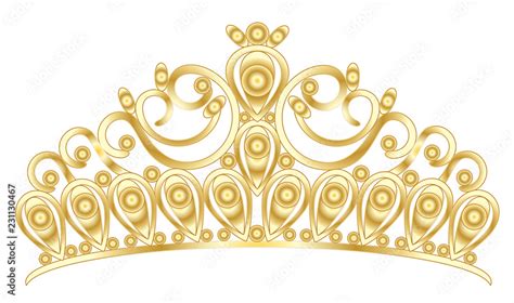 Gold Tiara Crown Womens Wedding With Stones Drawing Vector Eps 10