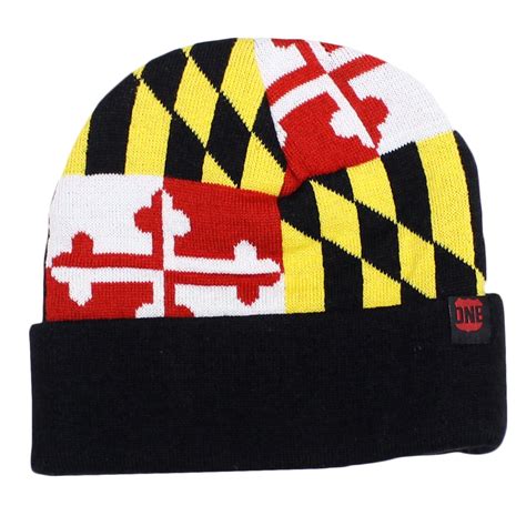 Full Maryland Flag Black Knit Beanie Cap Route One Apparel