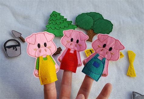 Three Little Pigs Finger Puppets Felt Finger Puppetsquiet Etsy