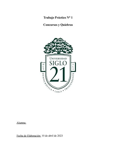 Tp 1 Concursos Y Quiebras Subir Trabajo Práctico N° 1 Concursos Y