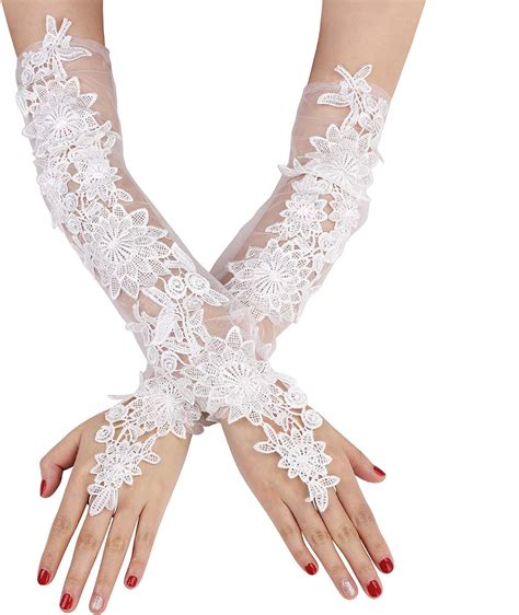 ladies white lace gloves long fingerless gloves wedding gloves evening gloves finger loop gloves