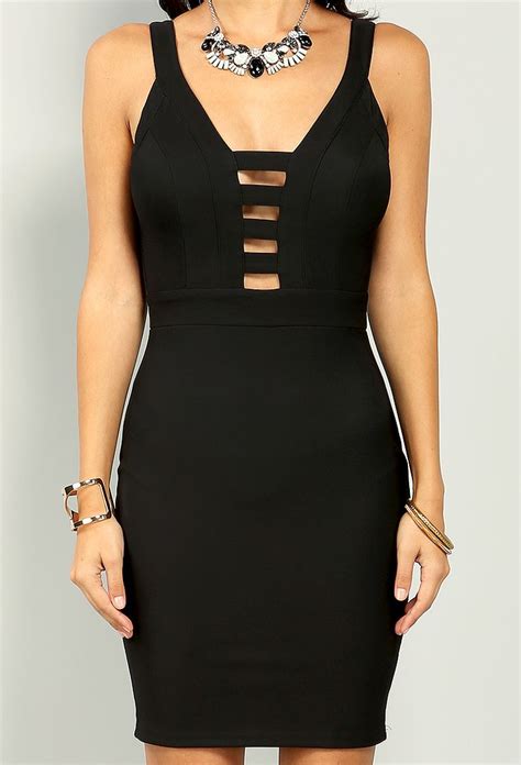 Plunging Strappy Bodycon Dress Shop Old Night Out Dresses At Papaya