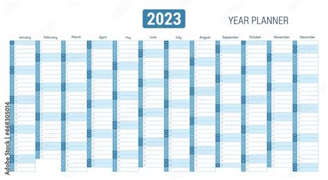 Year Planner Calendar For 2023 With Monthly Vertical Grid In Minimal