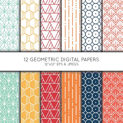 12 Geometric Digital Paper Patterns In Different Colors