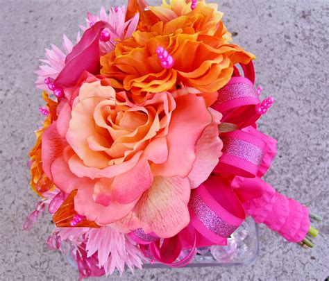 Check spelling or type a new query. Pink Bridal Bouquet, Orange Silk Wedding Flowers, Rose ...