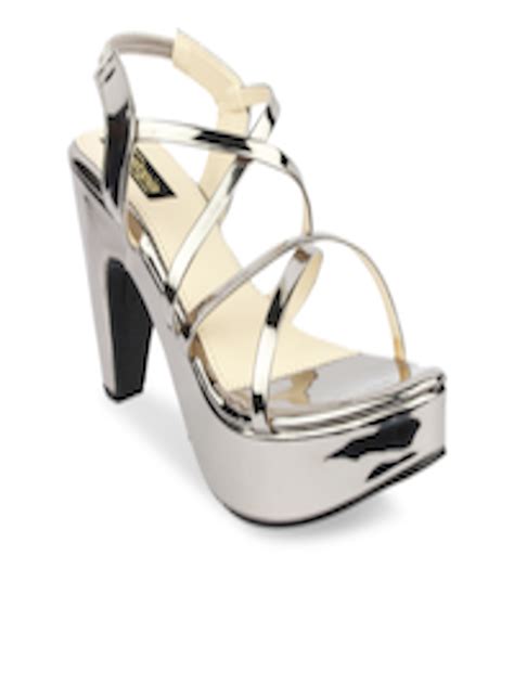 Buy Shoetopia Women Silver Toned Solid Platforms Heels For Women