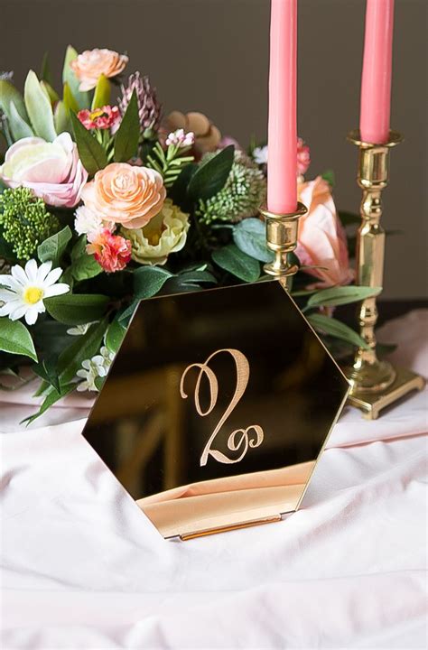 Wedding Wedding Table Numbers Gold Mirror Hexagon Numbers Etsy