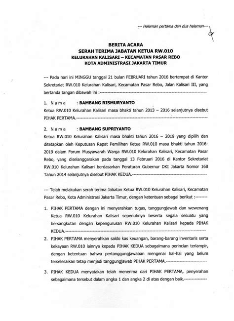 Rekomendasi Contoh Berita Acara Serah Terima Jabatan Ketua Rw Trend