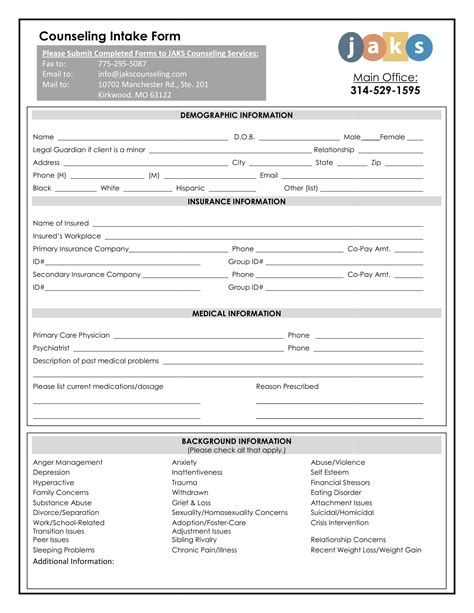 Fillable Psychotherapy Intake Form Printable Forms Free Online