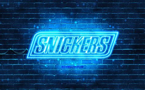 Download Wallpapers Snickers Blue Logo 4k Blue Brickwall Snickers