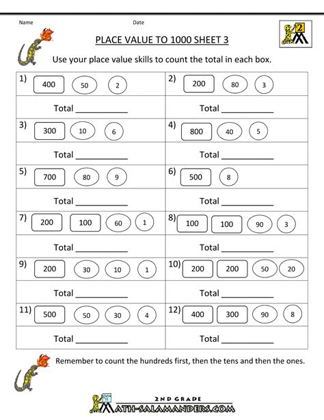 place value worksheet 2nd grade