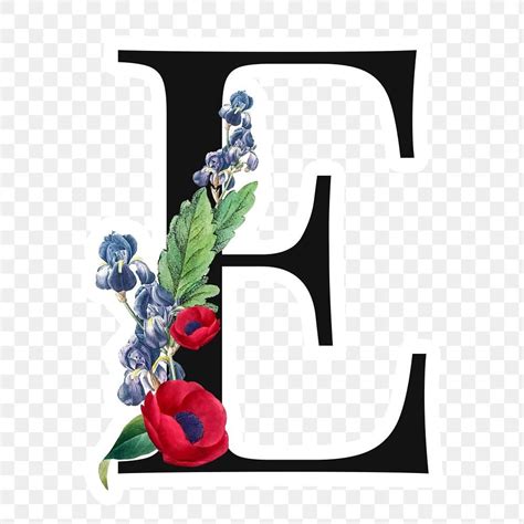 Flower Decorated Capital Letter E Sticker Typography Free Image By