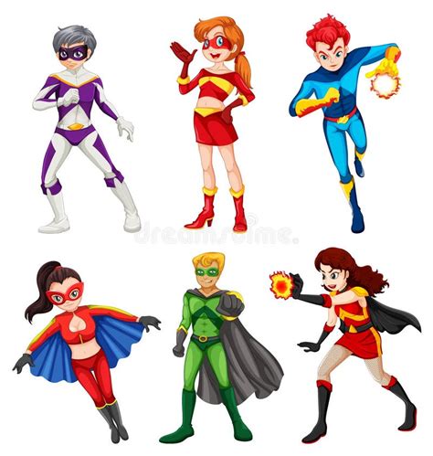 Sieben Weibliche Superhelden Vektor Abbildung Illustration Von