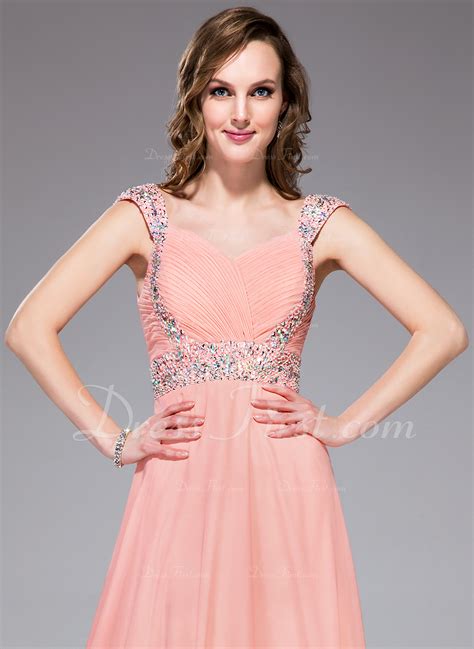 A Line Princess Sweetheart Floor Length Chiffon Evening Dress With Ruffle Beading Sequins
