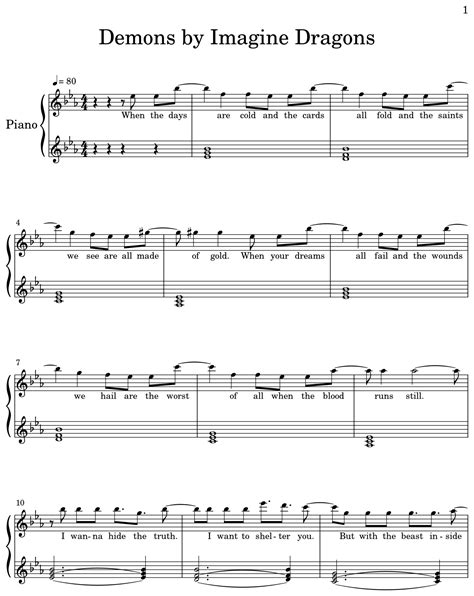 Demons By Imagine Dragons Sheet Music For Piano