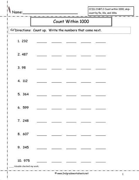Numbers To 1000 Worksheets