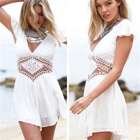 All White Women Jumpsuits And Rompers Short Sleeve V Neck Sexy Jumpsuit