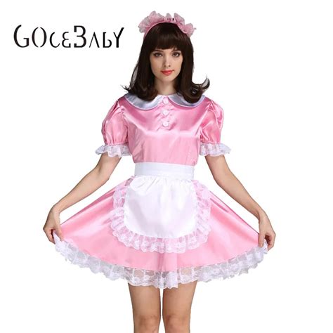 Aliexpress Buy Sexy Sissy Maid Satin Pink Dress Lockable Uniform Hot