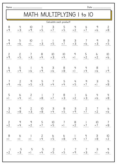100 Multiplication Facts Free Printable