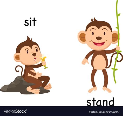 Opposite Words Sit And Stand Vector Illustration Download A Free