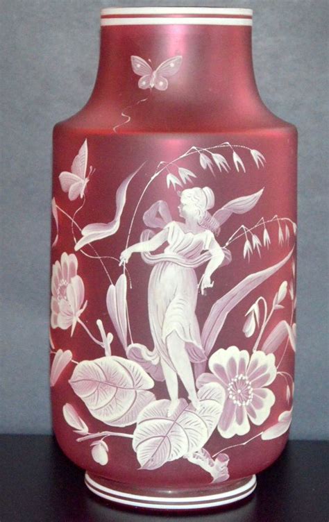 Cranberry Cameo Glass Florentine Vase Art Nouveau Cameo Glass