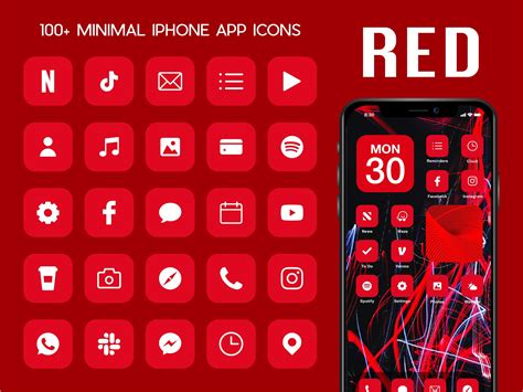 Ios Red App Icons 230 Bright Red Minimal Ios 14 Modern Icon Etsy In