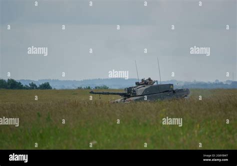 Close Up Action Shot Of A British Army Challenger 2 Fv4034 Main Battle