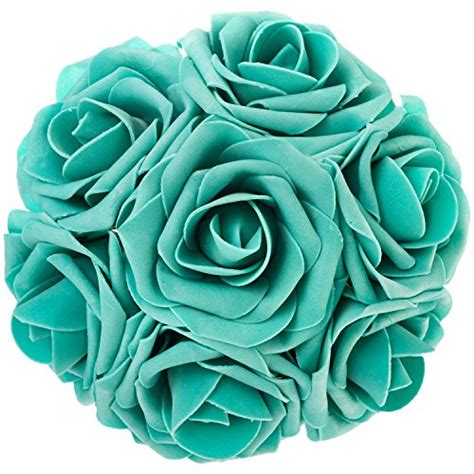 This wedding bouquet can be used with real flowers or fake flowers. Ling's Artificial Flowers Moment Teal Green Roses 50pcs ...