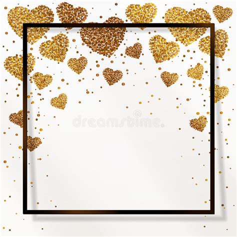 Poster With Heart Of Gold Confetti Sparkles Golden Glitter In Black