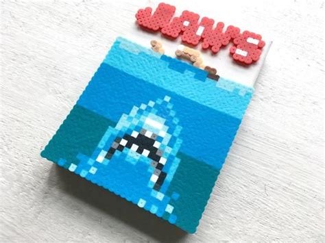 3d Jaws Retro Movie Poster Art Handmade Pixel Art Perler Etsy