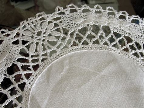beautiful antique cluny bobbin lace edged linen doily