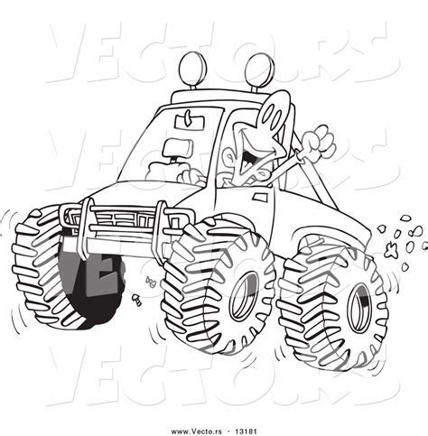 Vector Of A Cartoon Excited Man 4wheeling His Truck Through Mud