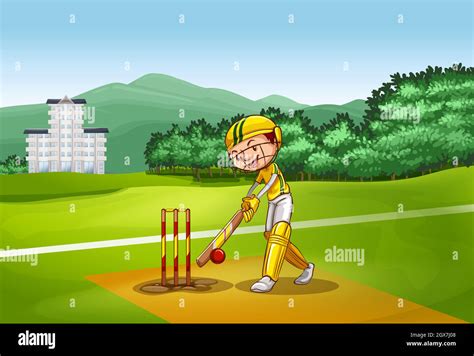 Boy Playing Cricket On Pitch Stock Vector Image And Art Alamy