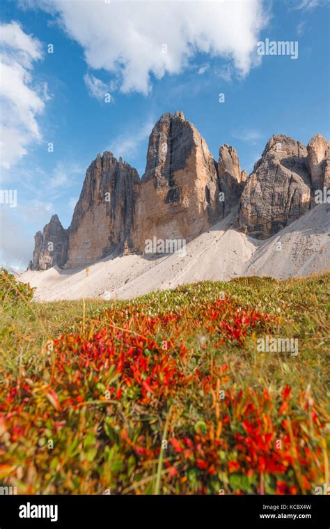 Northern Walls Of The Three Peaks Of Lavaredo Lake Near Col Forcellina