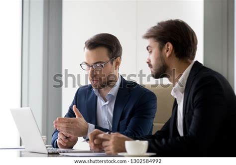 Executive Businessmen Colleagues Working Together Helping Stock Photo