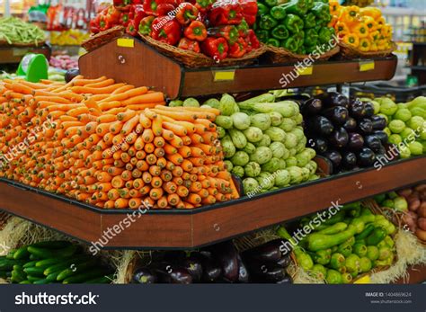 Fruits Vegetables Stand Supermarket Scene Organic Stock Photo