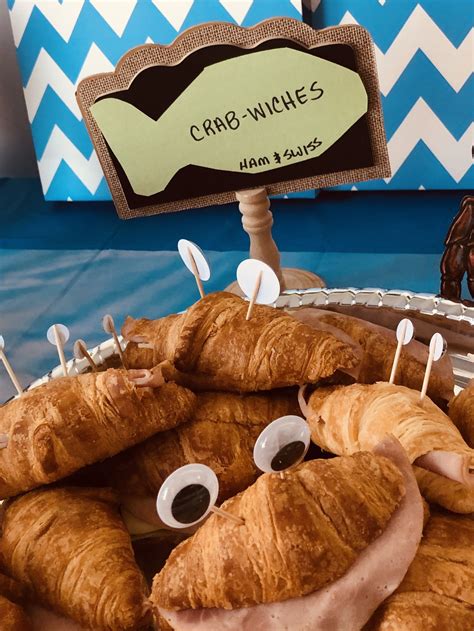 For another tasty variety, substitute 1 broccoli crown for the spinach and omit the mushrooms. Crab-wiches! Ham and Swiss on croissants | Sea birthday ...
