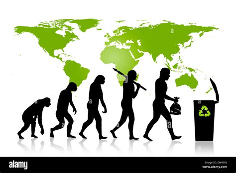 Ecology - Recycle evolution with evolution of man, trash can and map of