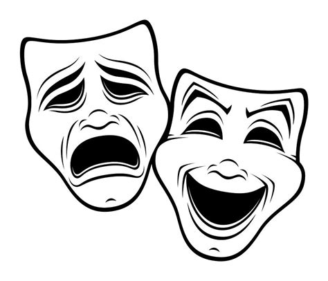 Comedy And Tragedy Theater Masks Black Line Digital Art By John Schwegel
